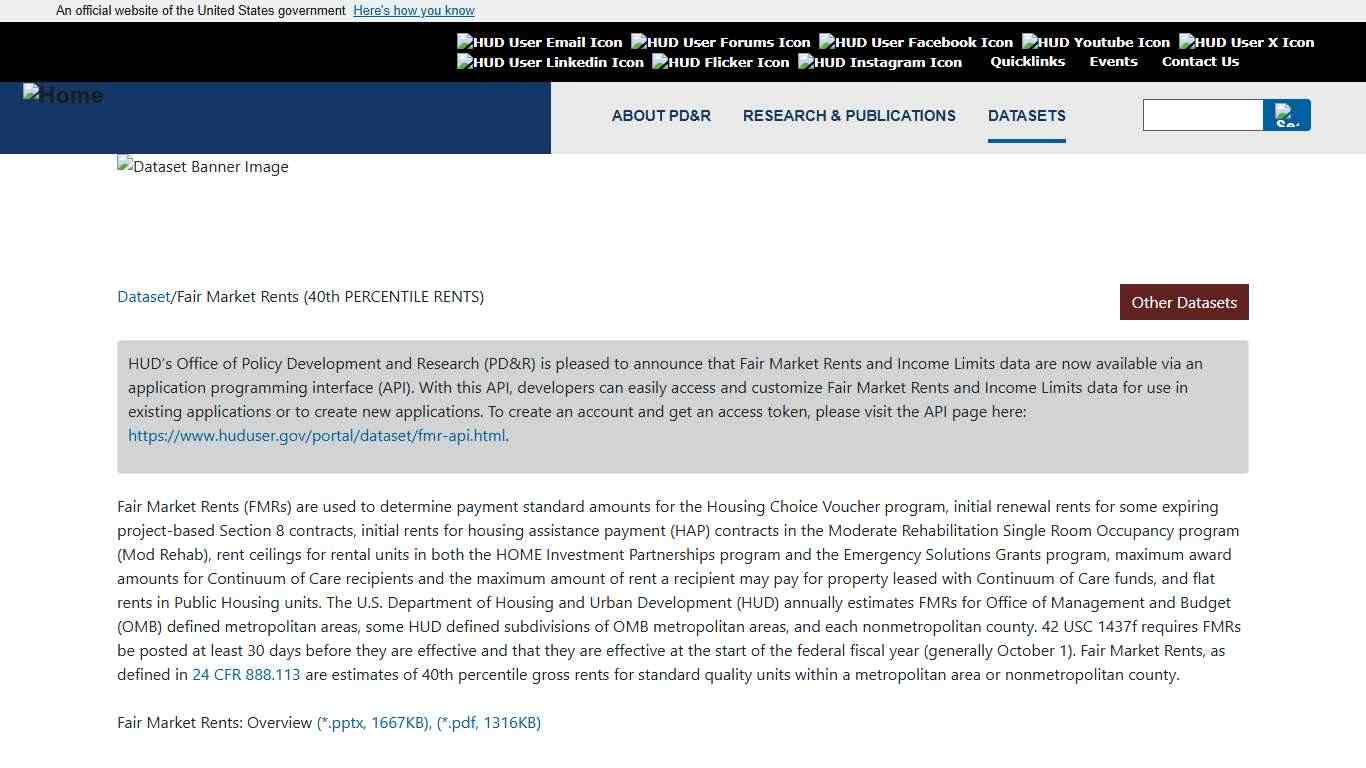 Fair Market Rents (40th PERCENTILE RENTS) HUD USER